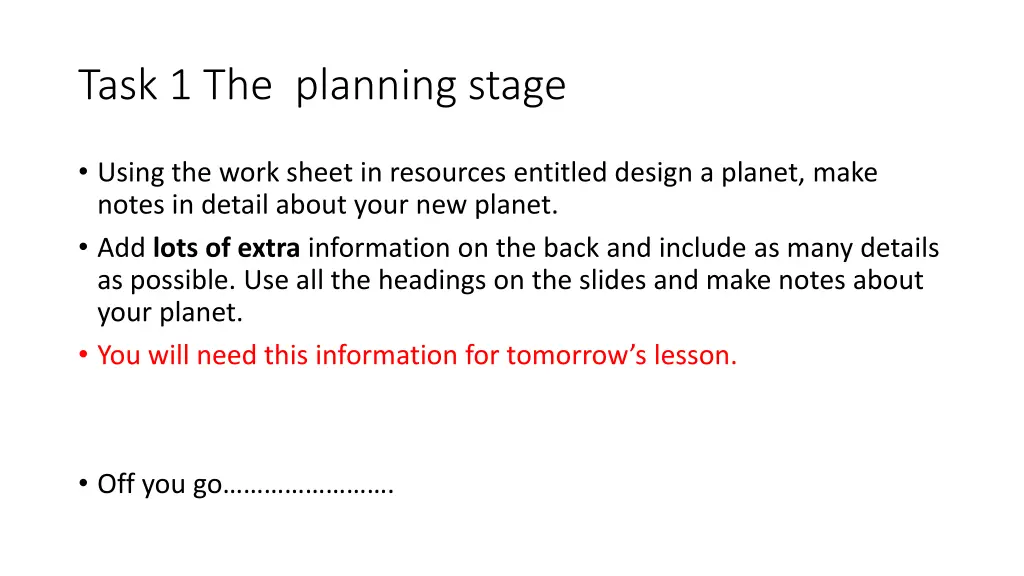 task 1 the planning stage