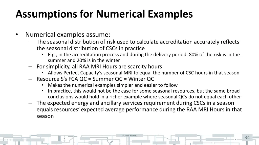 assumptions for numerical examples