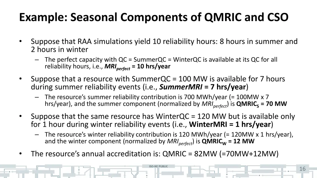 example seasonal components of qmric and cso