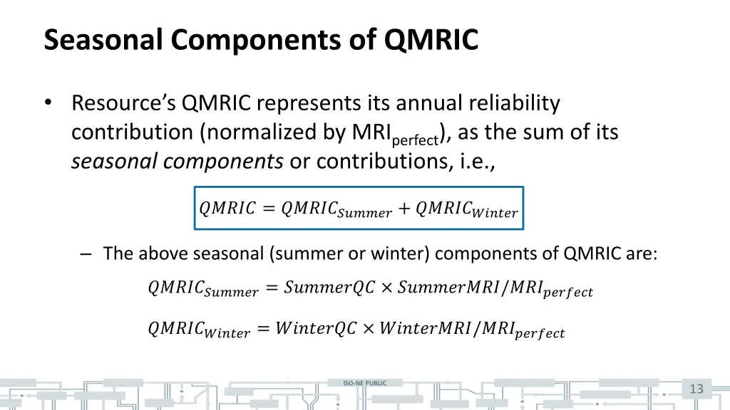 seasonal components of qmric