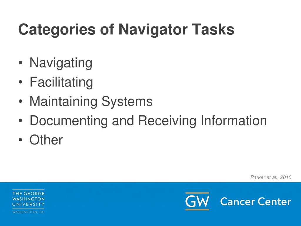 categories of navigator tasks