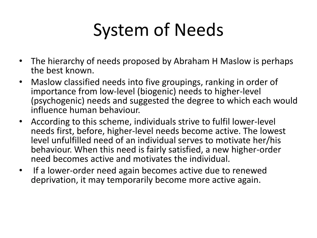 system of needs