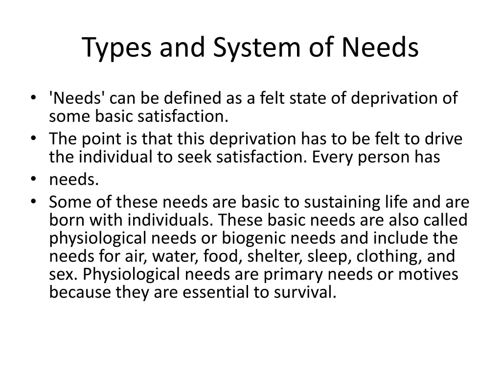 types and system of needs