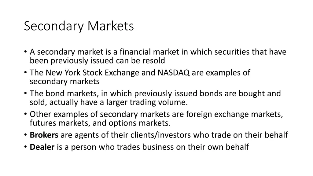 secondary markets