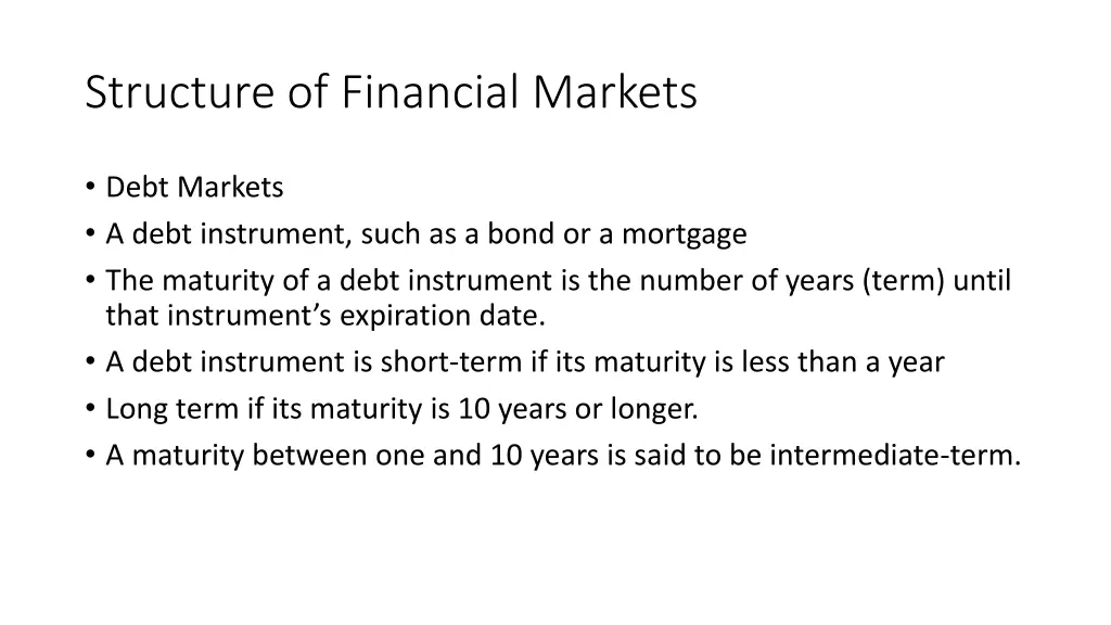 structure of financial markets