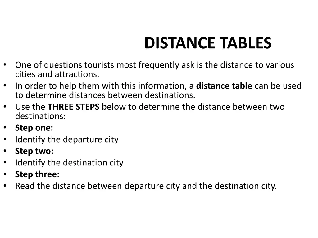 distance tables