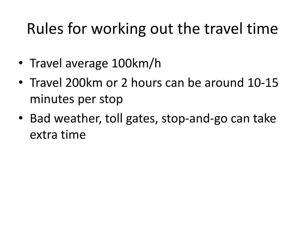 rules for working out the travel time