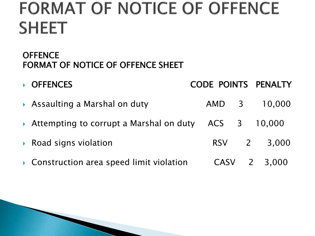 offence format of notice of offence sheet