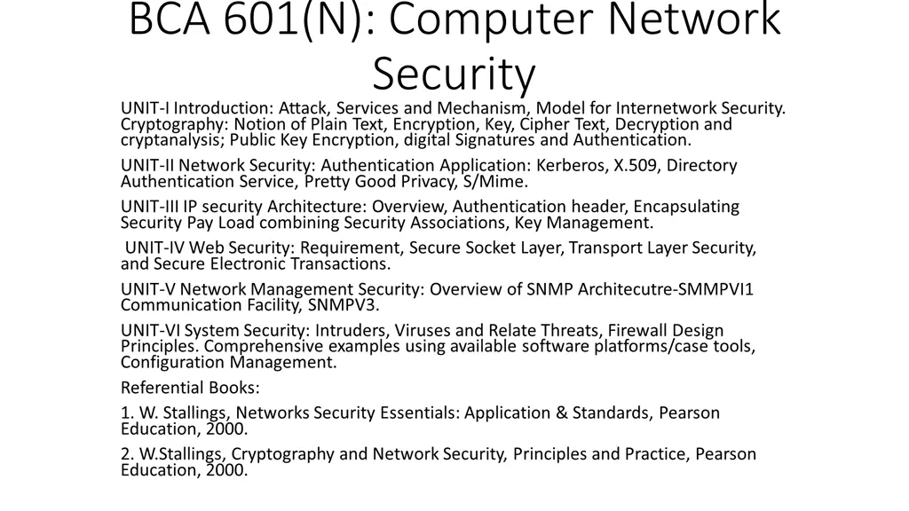 bca 601 n computer network security unit
