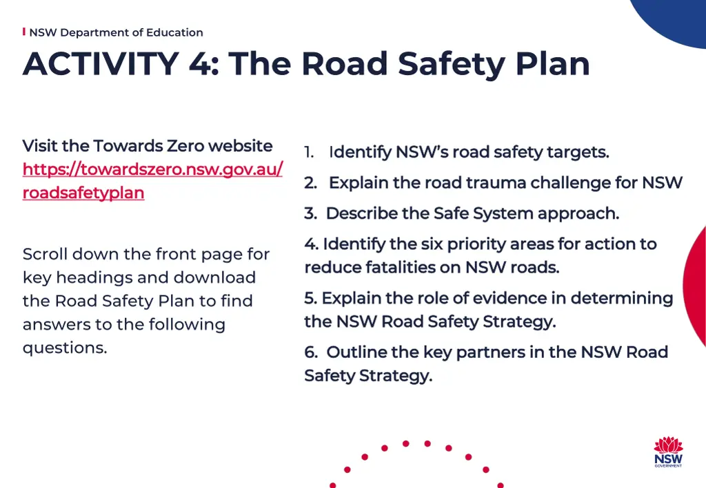 nsw department of education activity 4 the road