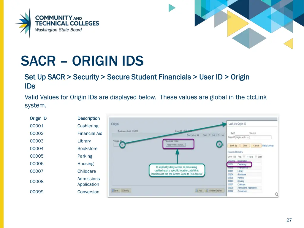 sacr origin ids set up sacr security secure