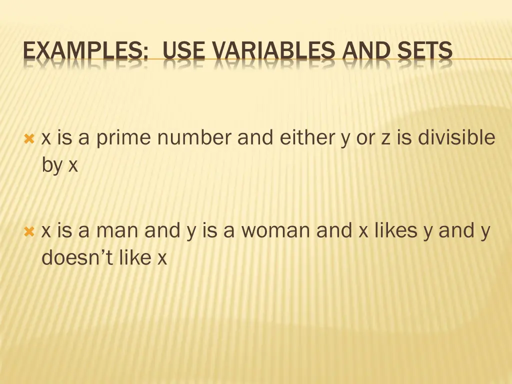 examples use variables and sets