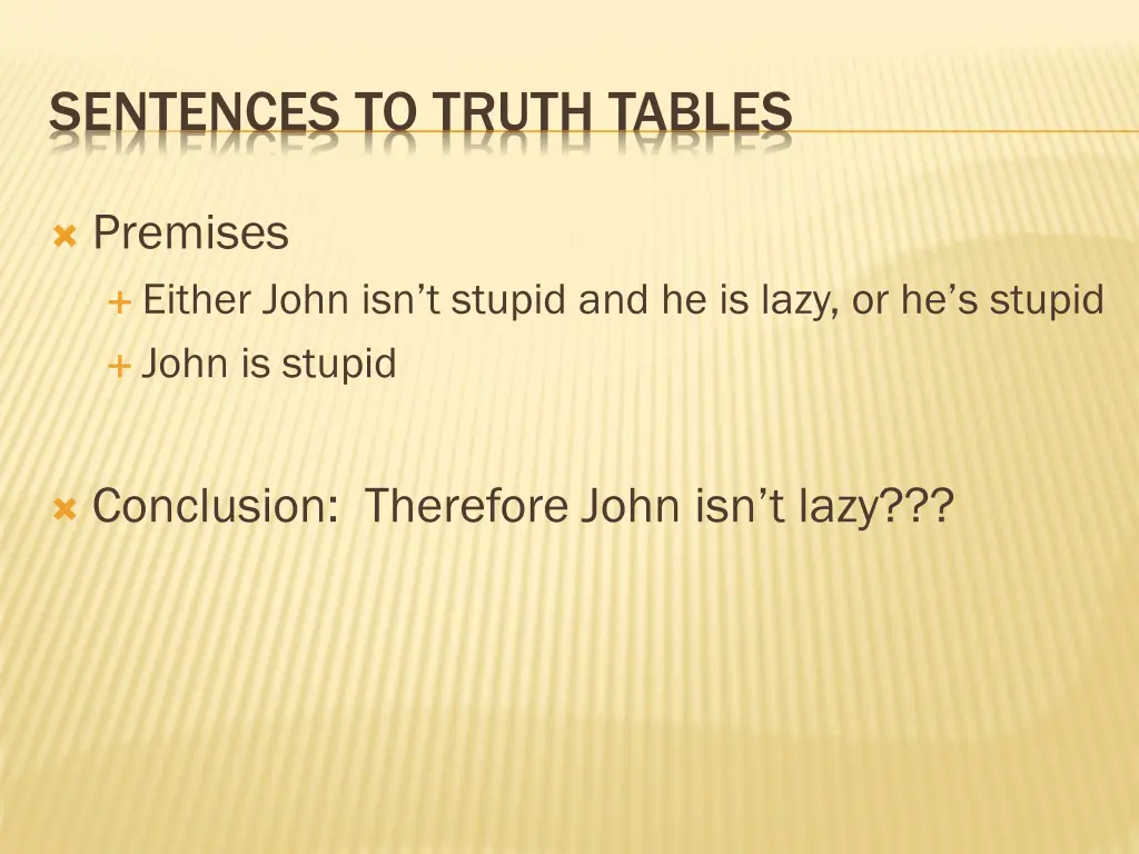 sentences to truth tables