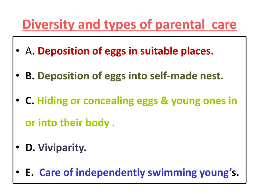 diversity and types of parental care