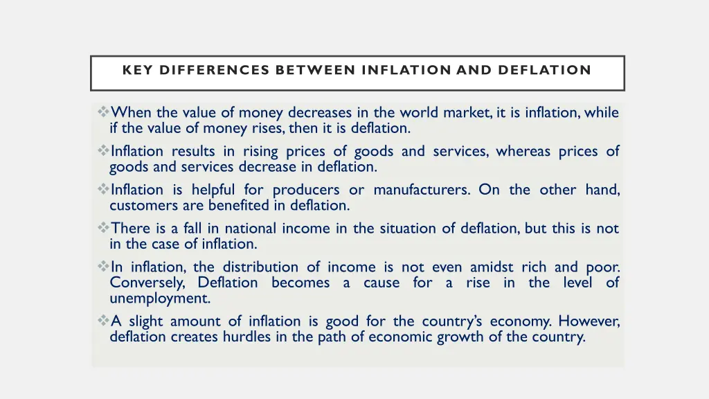 key differences between inflation and deflation