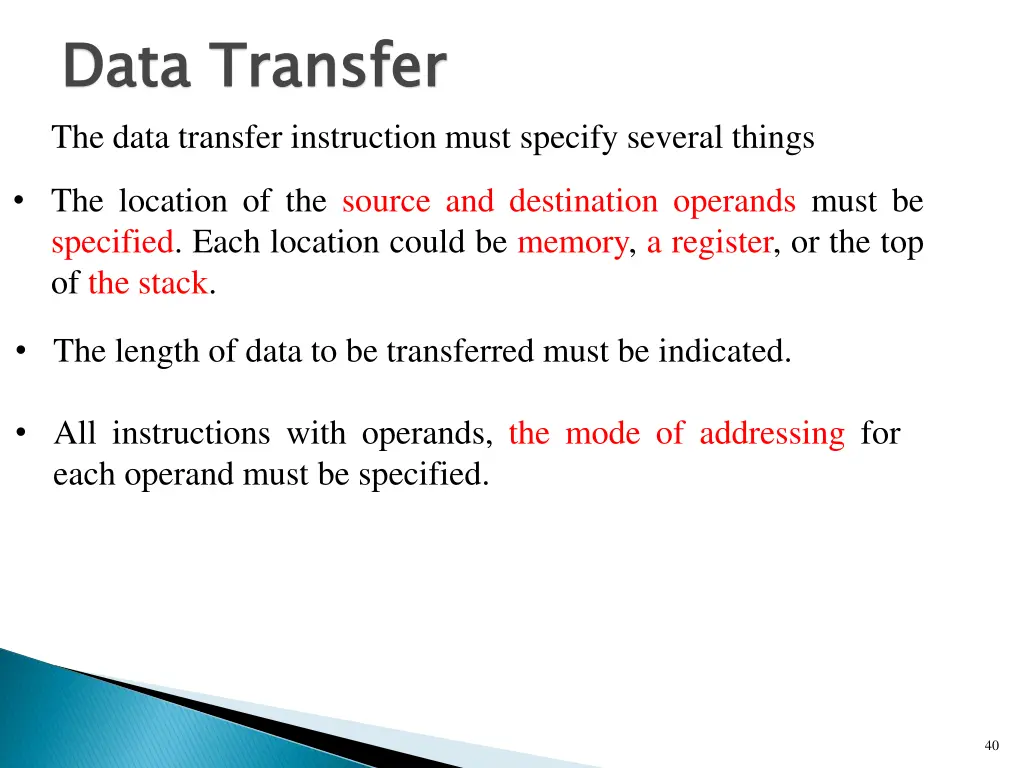 data transfer the data transfer instruction must