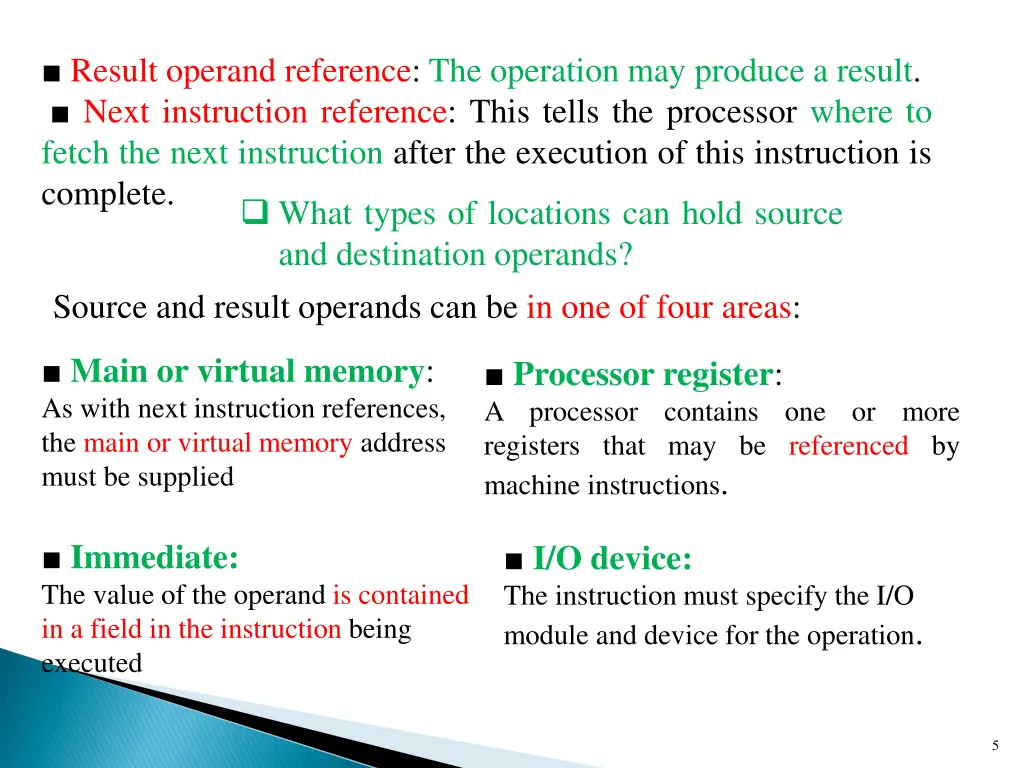 result operand reference the operation