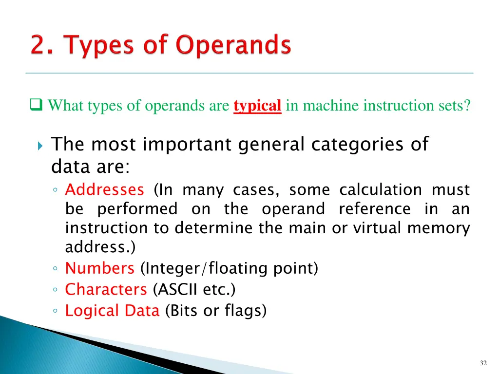 what types of operands are typical in machine