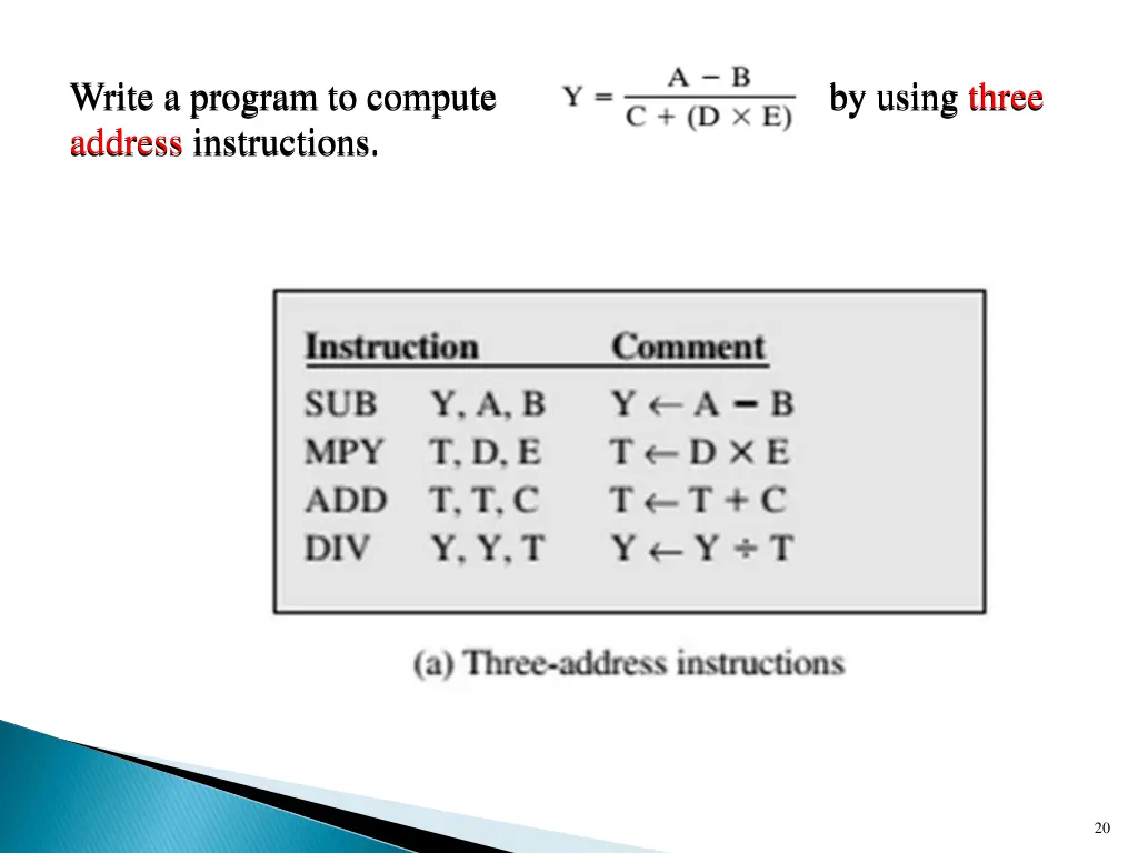 write a program to compute by using three