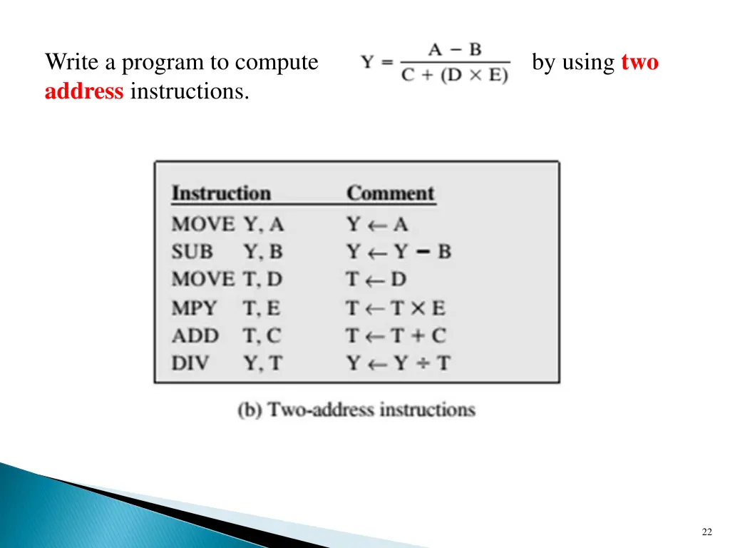 write a program to compute by using two address