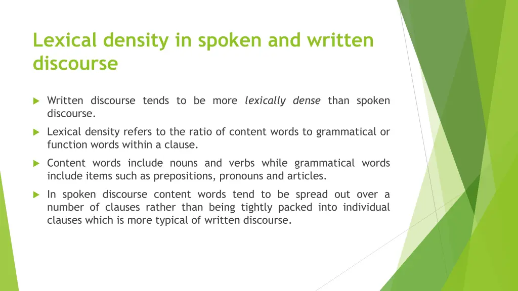 lexical density in spoken and written discourse