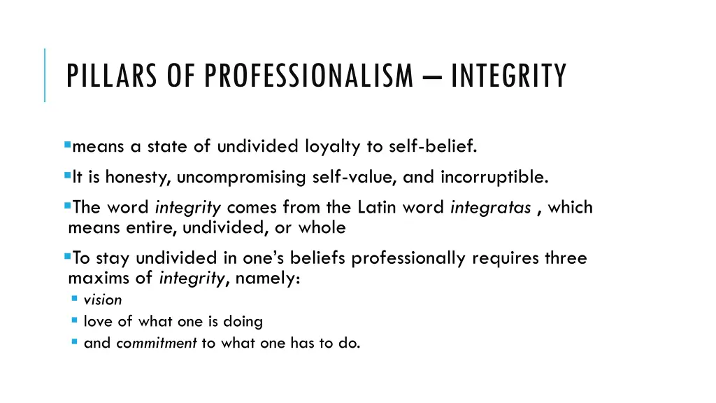 pillars of professionalism integrity