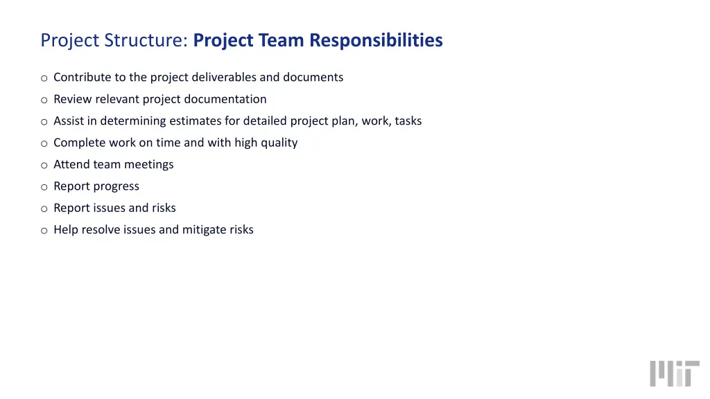 project structure project team responsibilities