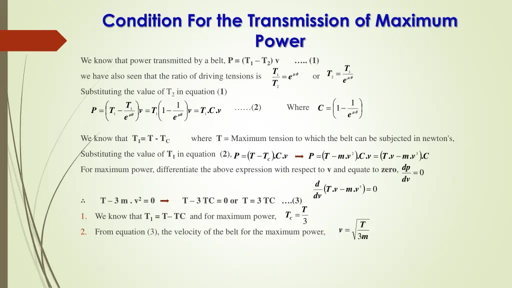 condition for the transmission of maximum power