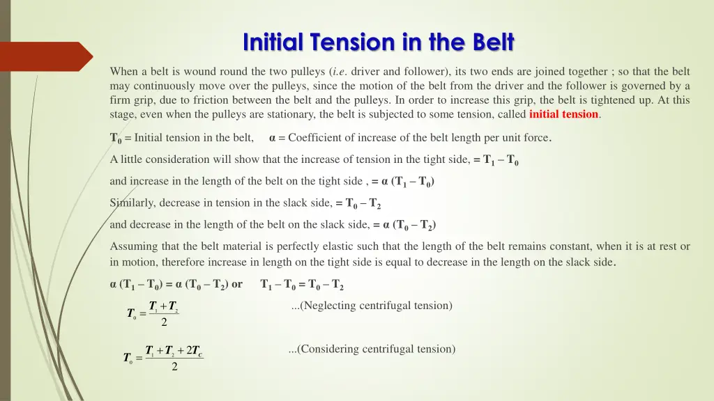 initial tension in the belt