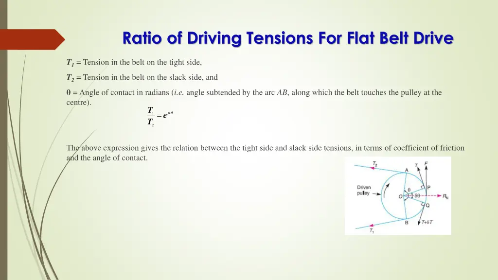 ratio of driving tensions for flat belt drive