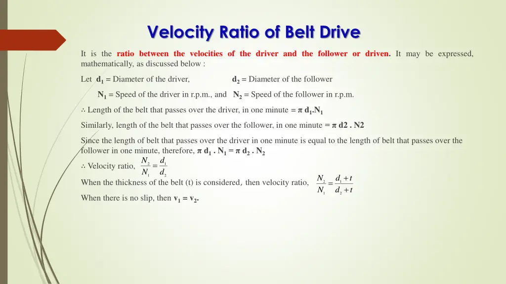 velocity ratio of belt drive