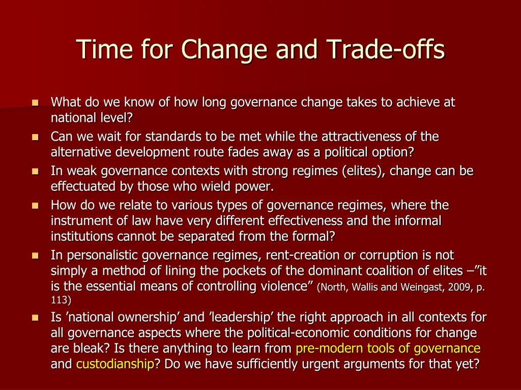 time for change and trade offs