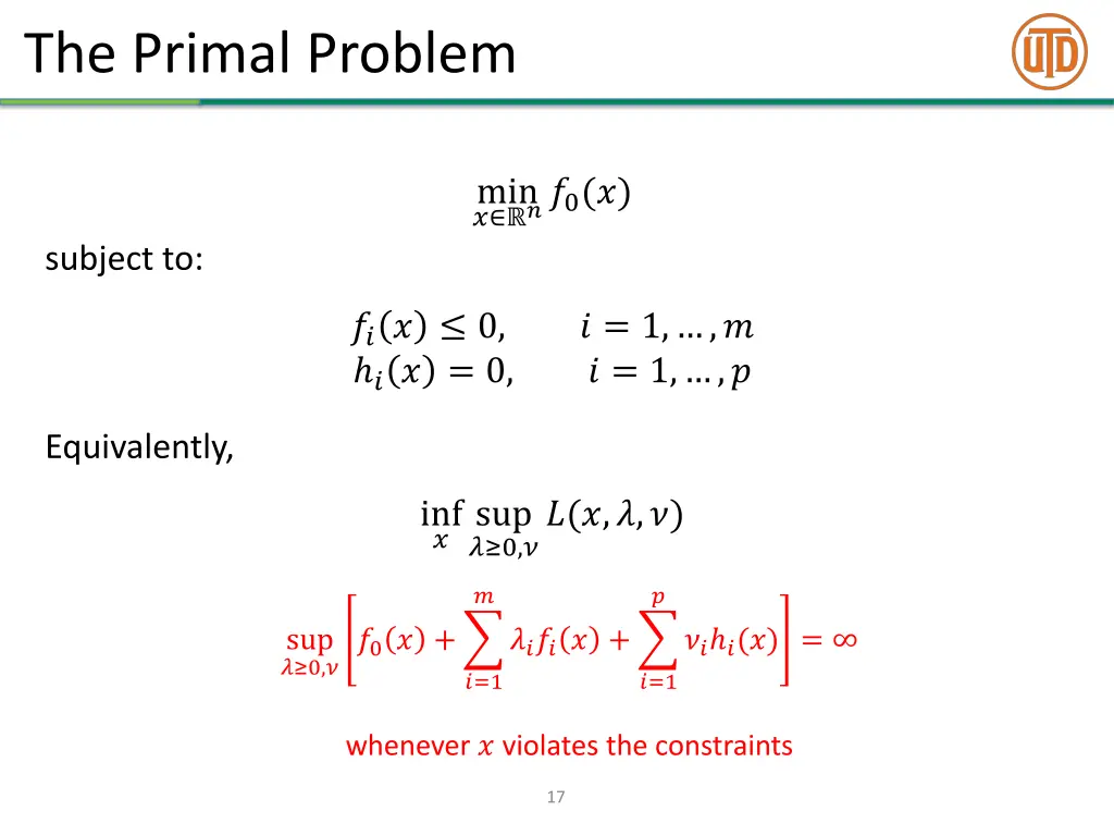 the primal problem 1