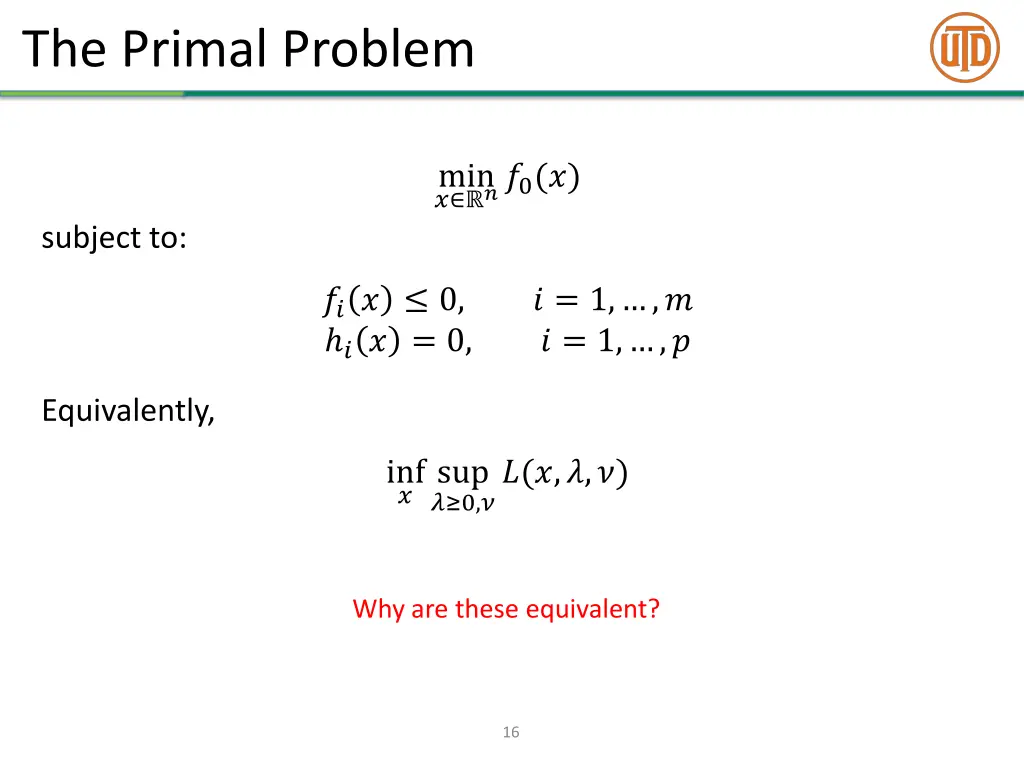 the primal problem