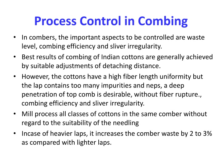 process control in combing