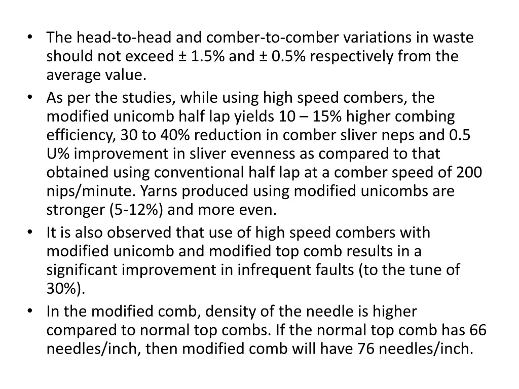 the head to head and comber to comber variations