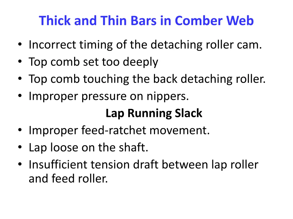 thick and thin bars in comber web