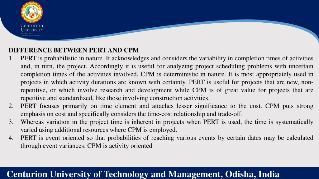 difference between pert and cpm 1 pert