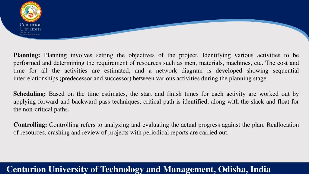 planning planning involves setting the objectives