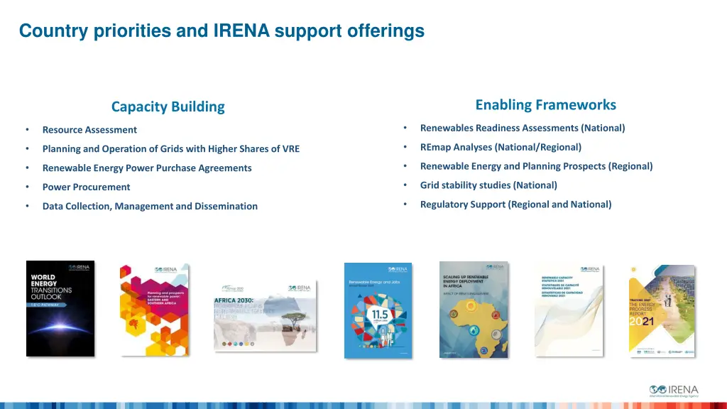 country priorities and irena support offerings