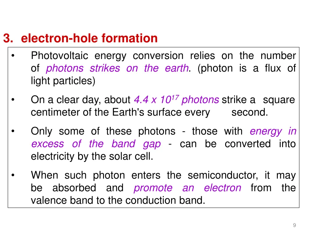 3 electron hole formation photovoltaic energy