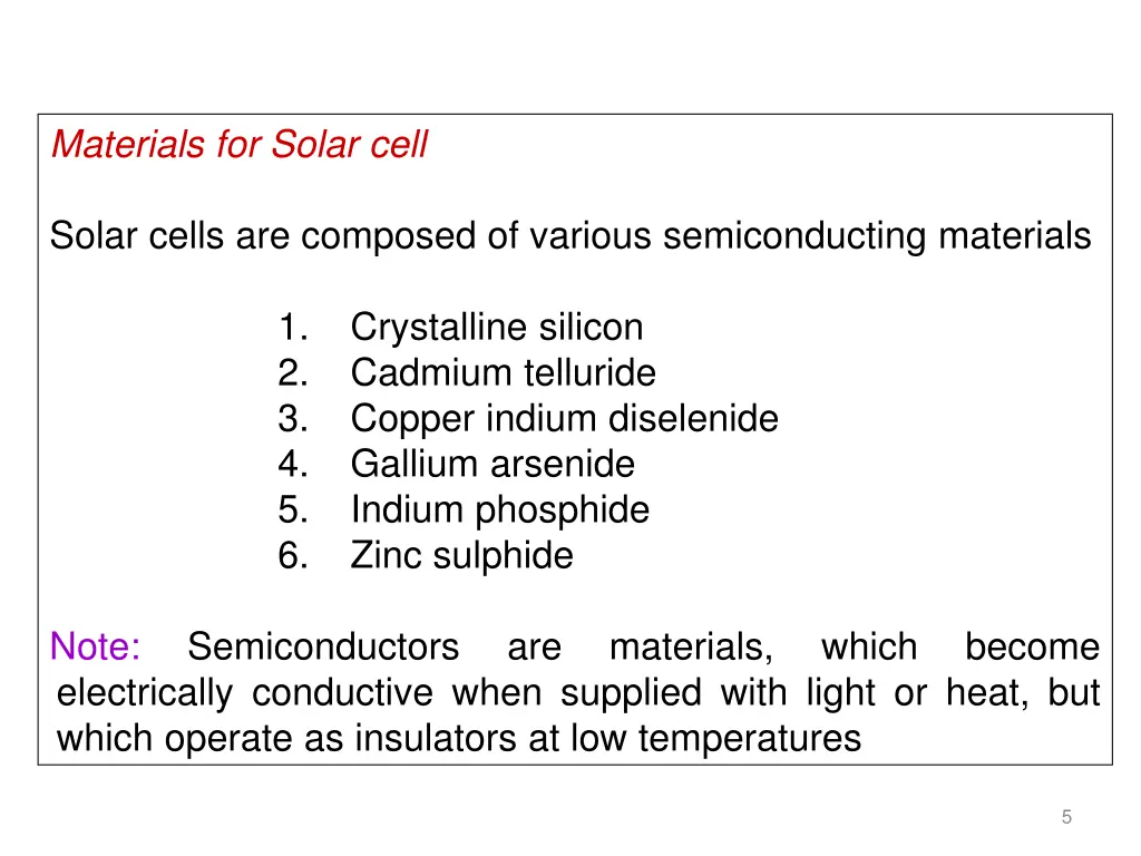 materials for solar cell