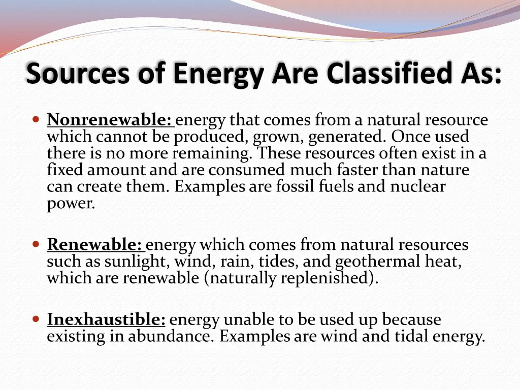 sources of energy are classified as