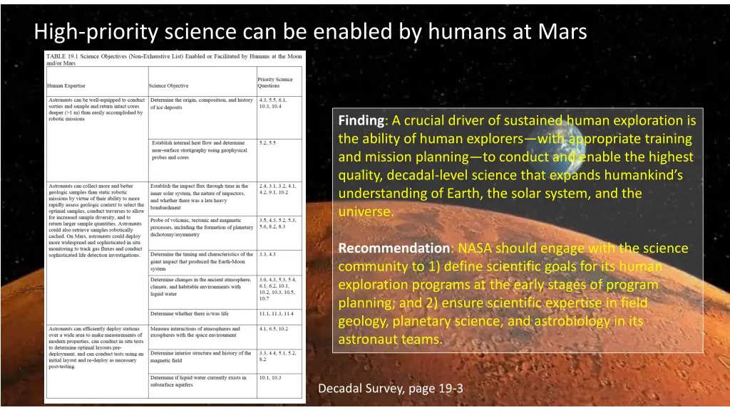 high priority science can be enabled by humans