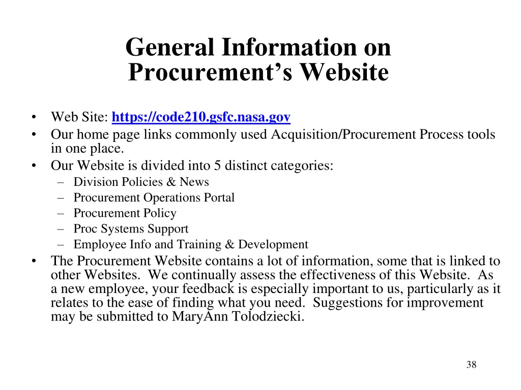 general information on procurement s website