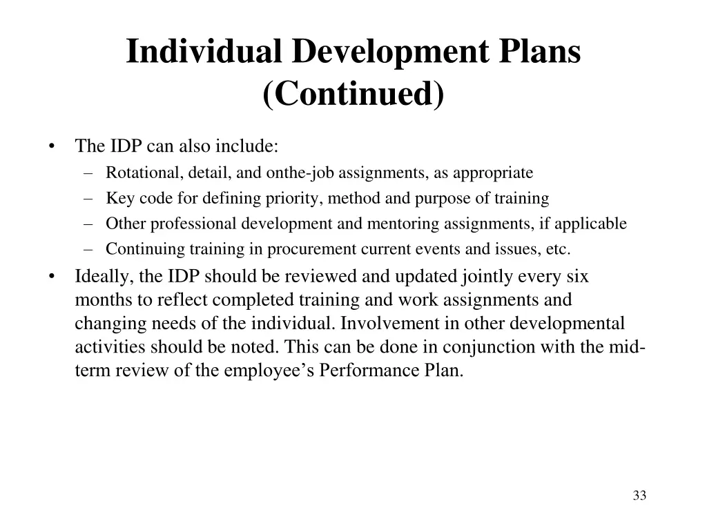 individual development plans continued