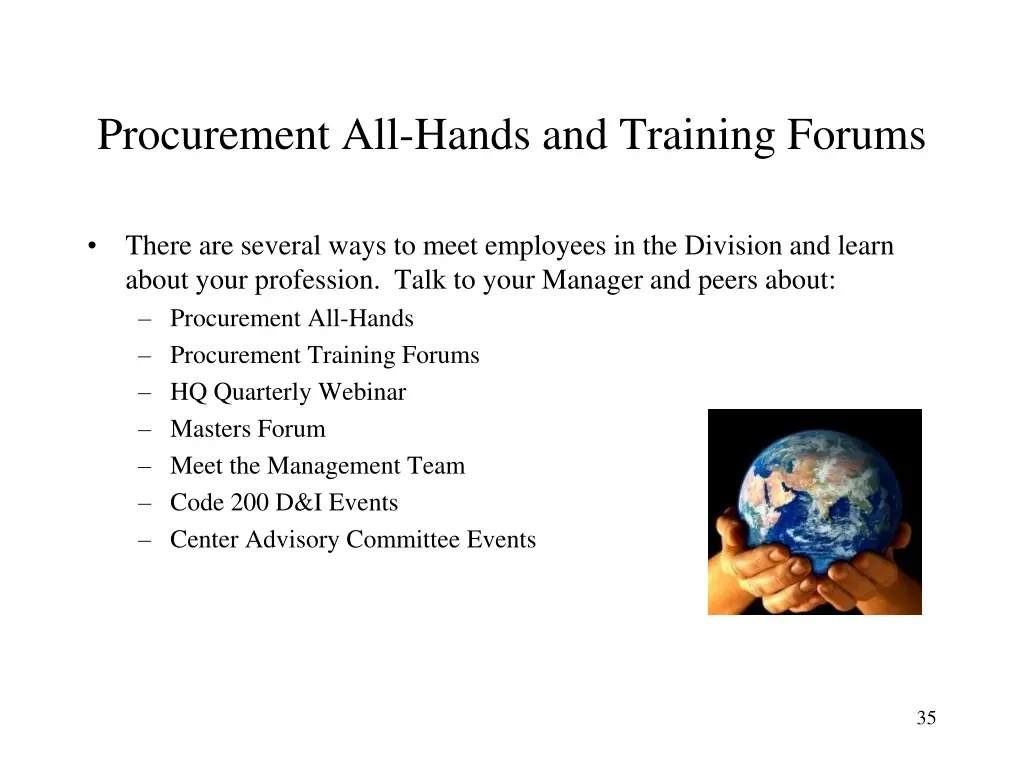 procurement all hands and training forums