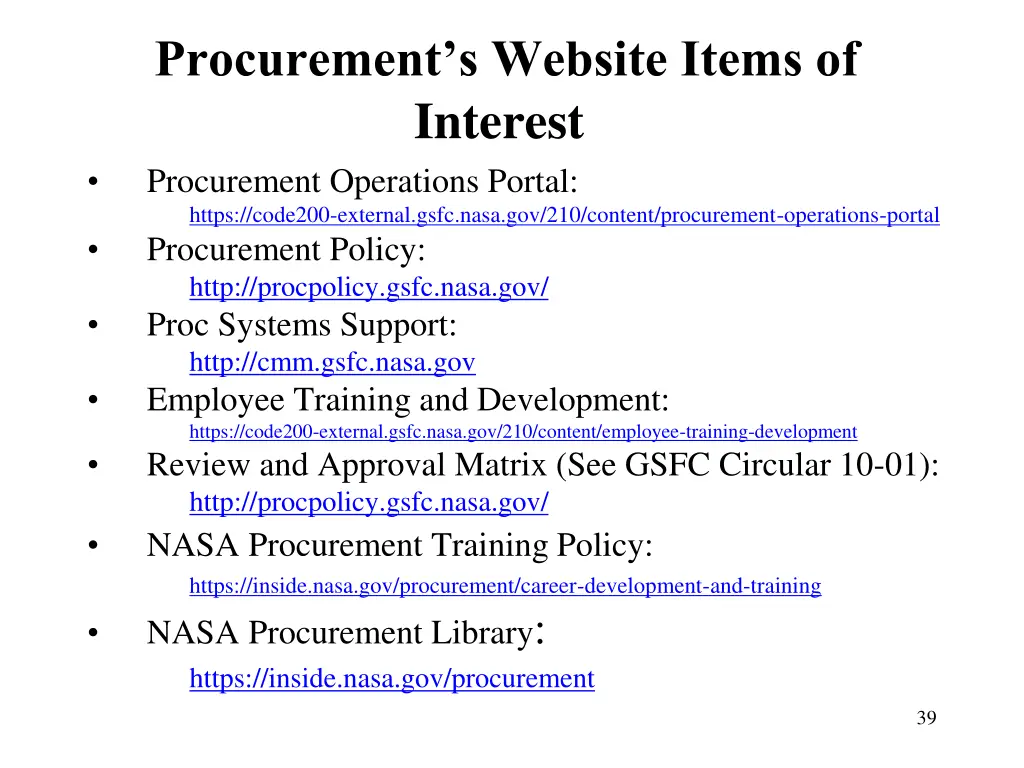 procurement s website items of interest