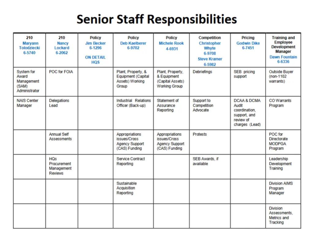 senior staff responsibilities 1