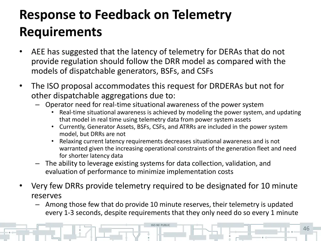 response to feedback on telemetry requirements